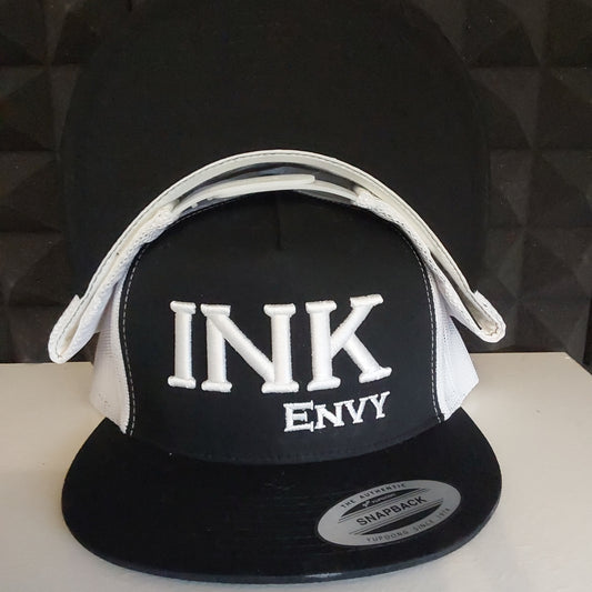 Snapback Bold INK White on Black Trucker With Puff Lettering